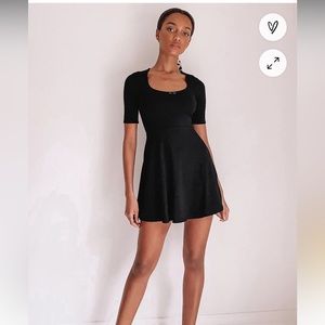 Lulus How Pleasant Black Ribbed Half Sleeve Skater Dress